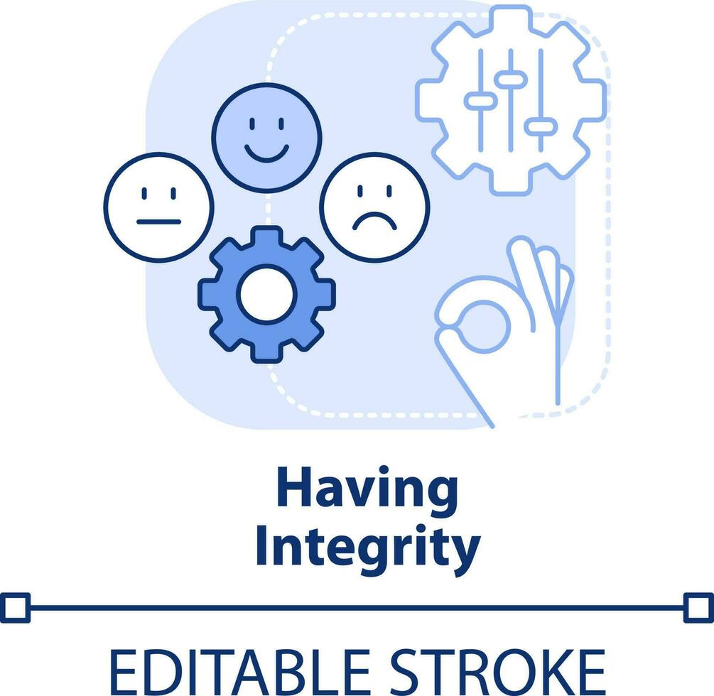 Having integrity light blue concept icon. Self-management skill abstract idea thin line illustration. Honesty about morals. Isolated outline drawing. Editable stroke vector