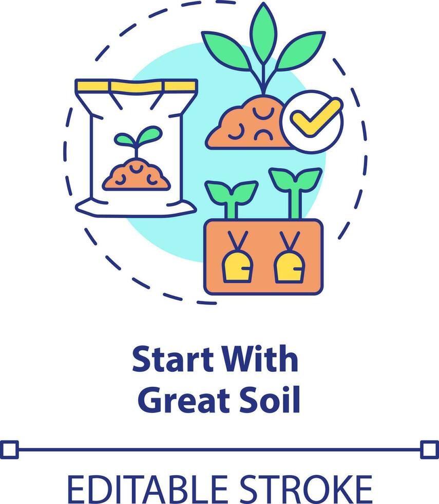 Start with great soil concept icon. Nutrient-rich ground. Gardening tip abstract idea thin line illustration. Isolated outline drawing. Editable stroke vector