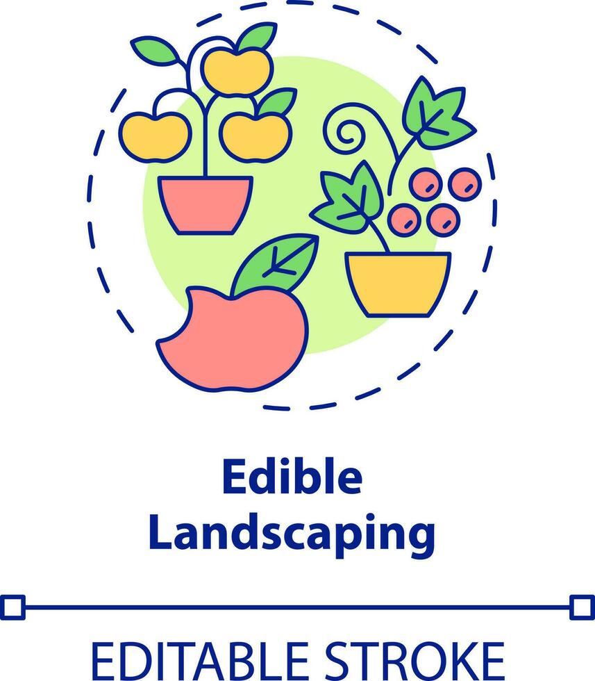 Edible landscaping concept icon. Include food plants. Gardening method abstract idea thin line illustration. Isolated outline drawing. Editable stroke vector