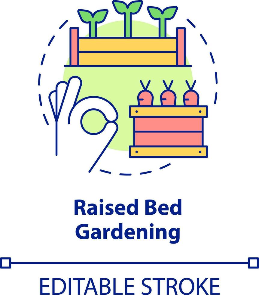 Raised bed gardening concept icon. Freestanding construction. Gardening method abstract idea thin line illustration. Isolated outline drawing. Editable stroke vector