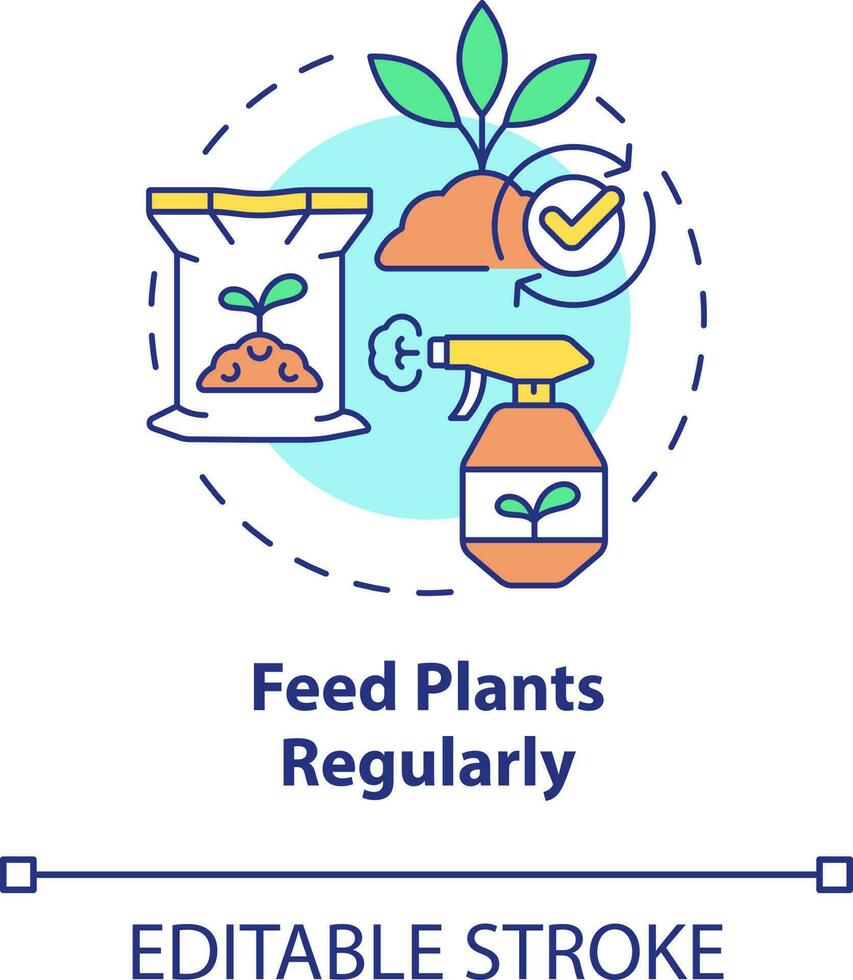 alimentar plantas regularmente concepto icono. mejorar y aumentar creciente. jardinería propina resumen idea Delgado línea ilustración. aislado contorno dibujo. editable carrera vector