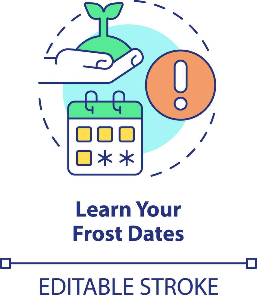 Learn your frost dates concept icon. Know season temperature. Gardening tip abstract idea thin line illustration. Isolated outline drawing. Editable stroke vector