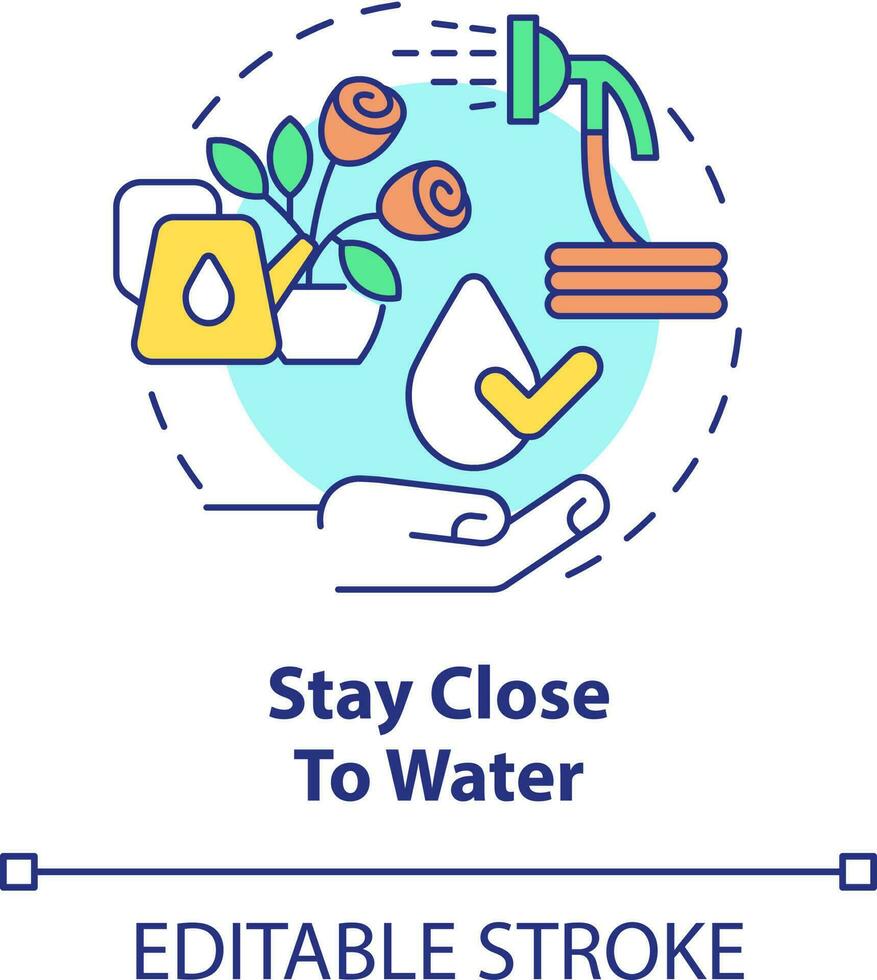 Stay close to water concept icon. Watering plants. Gardening recommendation abstract idea thin line illustration. Isolated outline drawing. Editable stroke vector