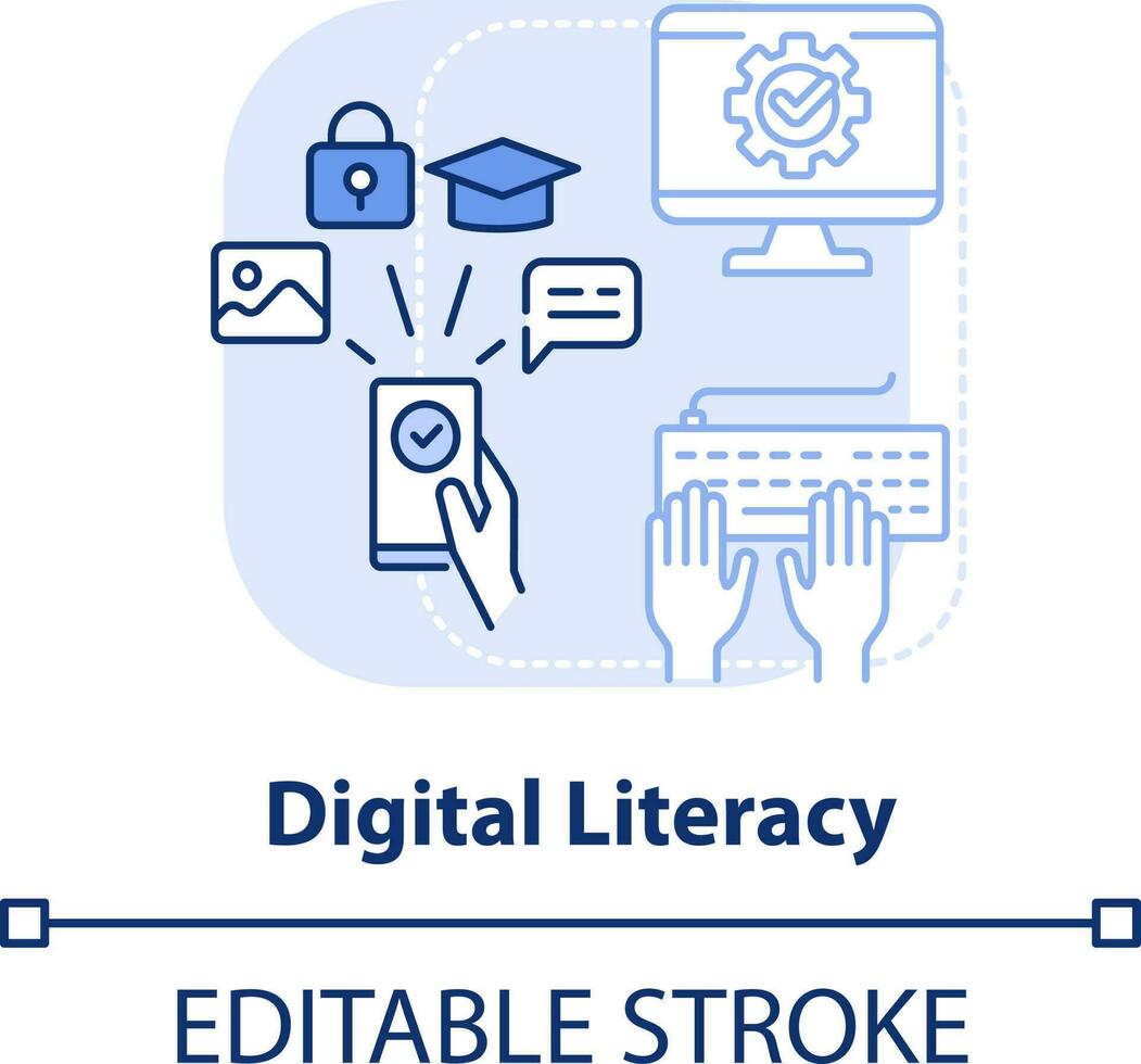 Digital literacy light blue concept icon. Life skill abstract idea thin line illustration. Educational technology. Isolated outline drawing. Editable stroke vector