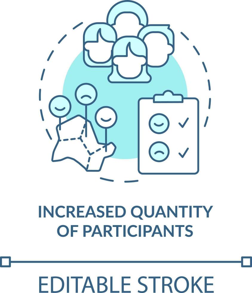 Increased quantity of participants turquoise concept icon. Digital engagement abstract idea thin line illustration. Isolated outline drawing. Editable stroke vector