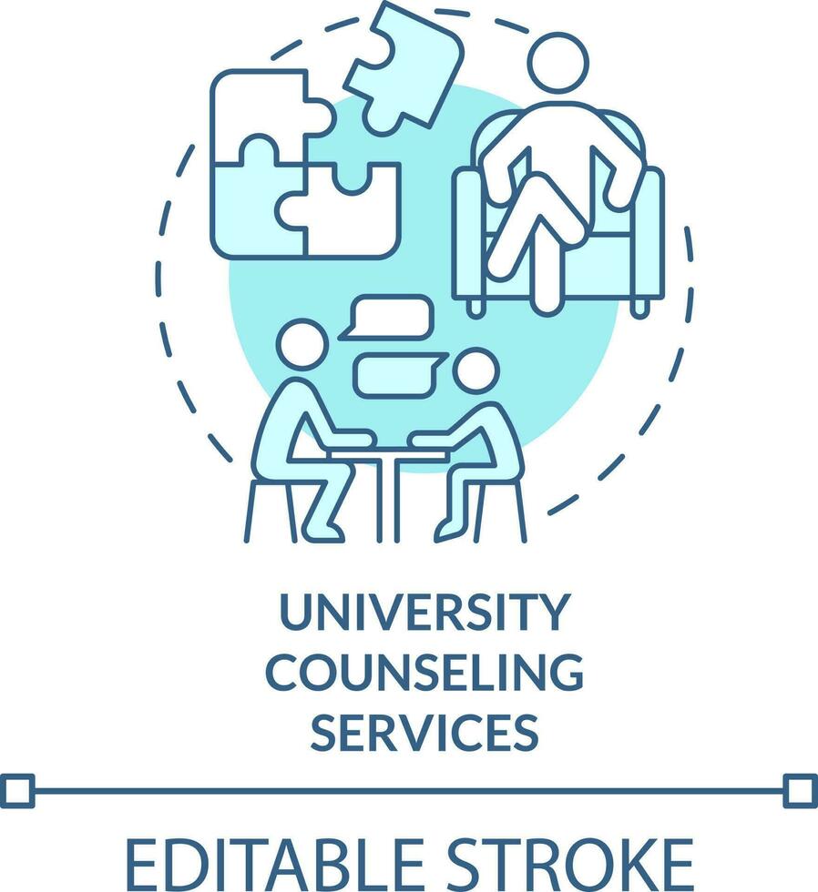 University counseling services turquoise concept icon. Where to get help abstract idea thin line illustration. Isolated outline drawing. Editable stroke vector