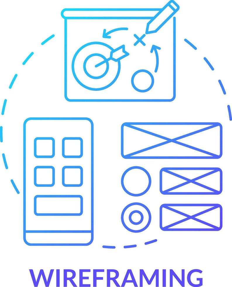 Wireframing blue gradient concept icon. Site architecture and structure. Mobile website development abstract idea thin line illustration. Isolated outline drawing vector