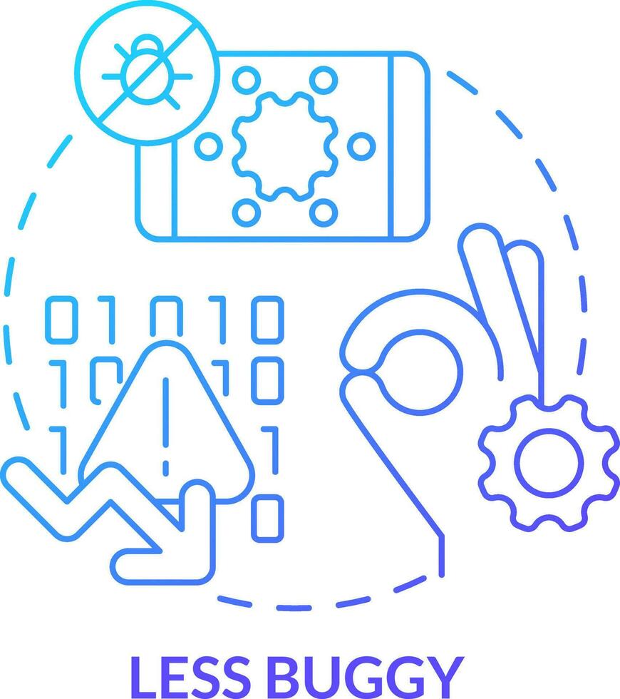 Less buggy blue gradient concept icon. Simple website code. Advantage of mobile first design abstract idea thin line illustration. Isolated outline drawing vector