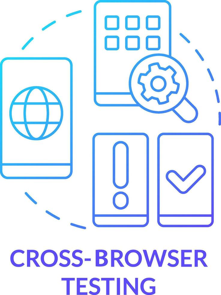 Cross browser testing blue gradient concept icon. Different browsers. Mobile first design testing abstract idea thin line illustration. Isolated outline drawing vector