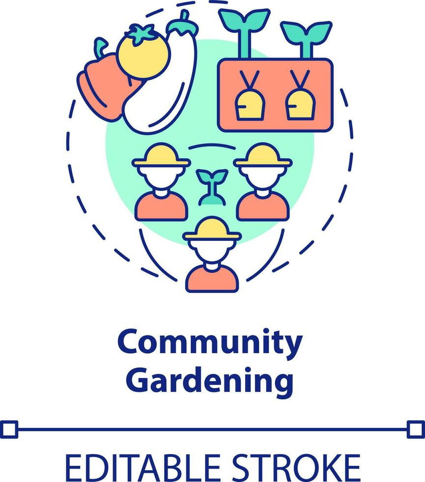 Community gardening concept icon. Group of people. Social activity. Gardening type abstract idea thin line illustration. Isolated outline drawing. Editable stroke vector