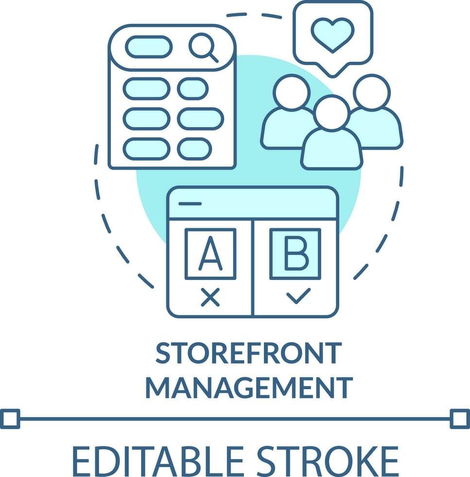 Storefront management turquoise concept icon. Online shop management service abstract idea thin line illustration. Isolated outline drawing. Editable stroke vector