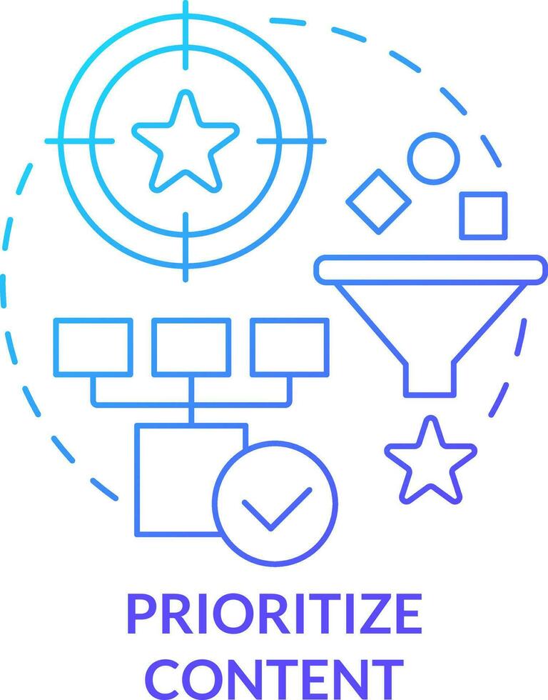 Prioritize content blue gradient concept icon. Information and data hierarchy. Mobile design tip abstract idea thin line illustration. Isolated outline drawing vector