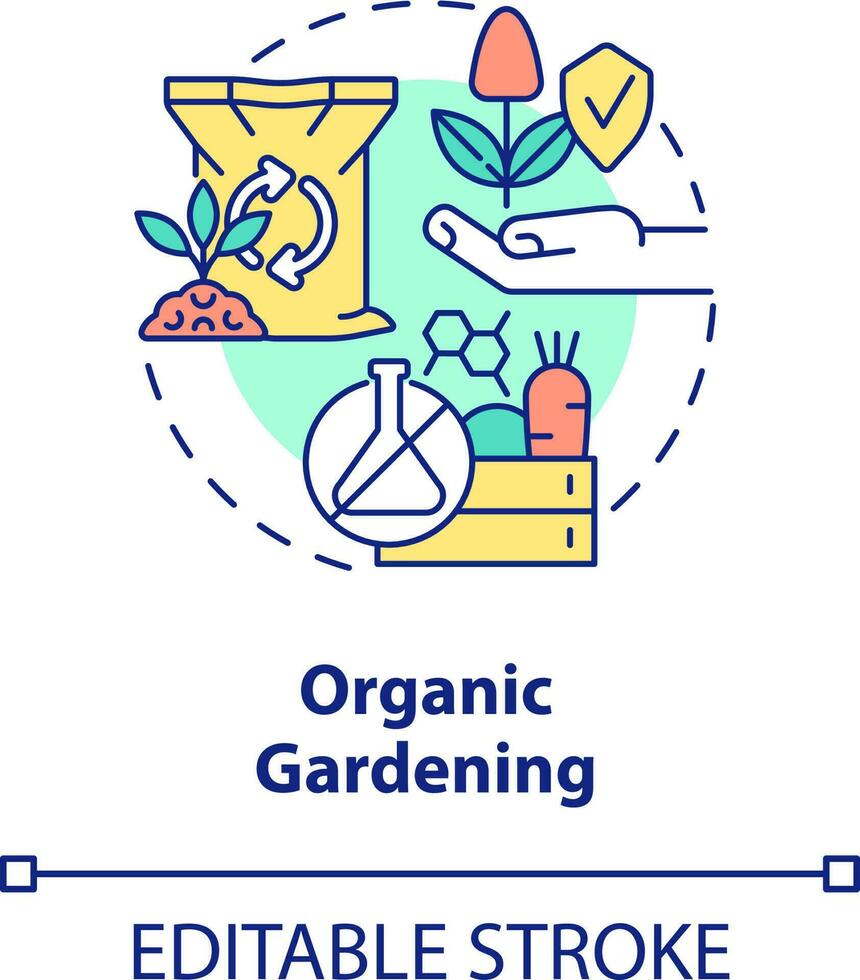 Organic gardening concept icon. No synthetic fertilizers. Gardening type abstract idea thin line illustration. Isolated outline drawing. Editable stroke vector