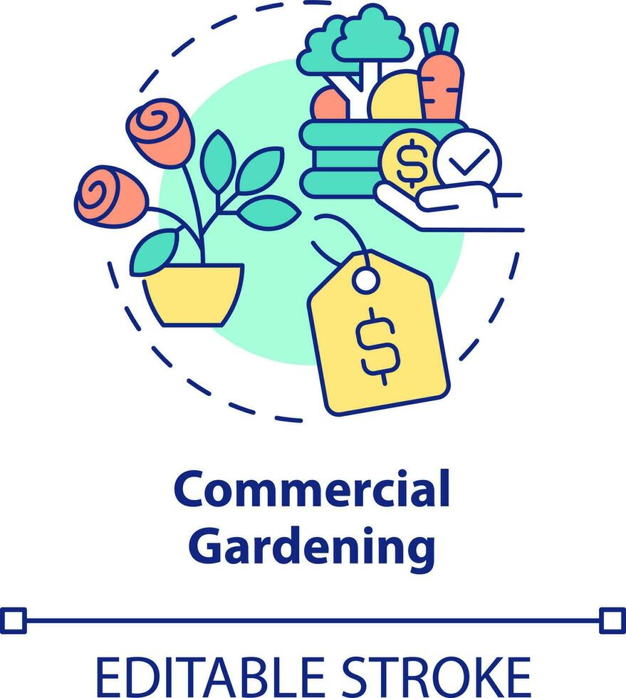 Commercial gardening concept icon. Crops production for sale. Gardening type abstract idea thin line illustration. Isolated outline drawing. Editable stroke vector