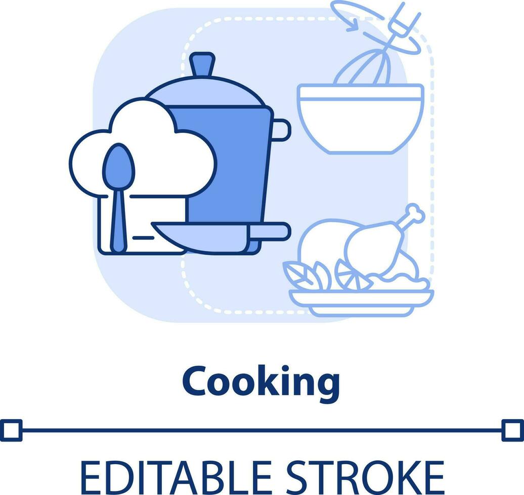 Cooking light blue concept icon. Basic life skill abstract idea thin line illustration. Food preparation. Culinary art. Isolated outline drawing. Editable stroke vector