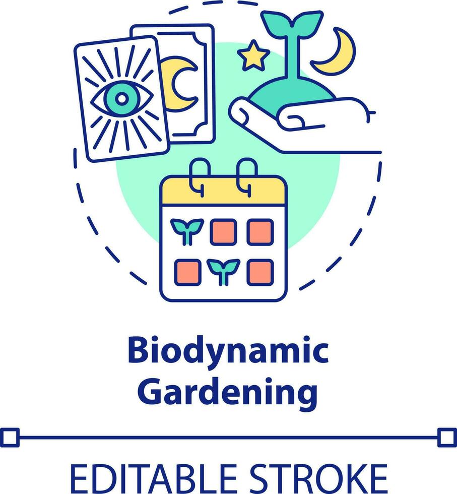 biodinámico jardinería concepto icono. siembra y plantando calendario. jardinería tipo resumen idea Delgado línea ilustración. aislado contorno dibujo. editable carrera vector