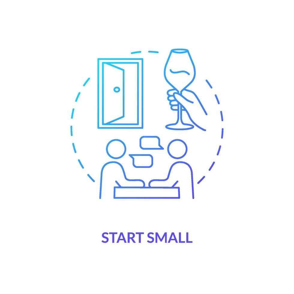 Start small blue gradient concept icon. Build trust relationship. Overcome shyness in conversation abstract idea thin line illustration. Isolated outline drawing vector