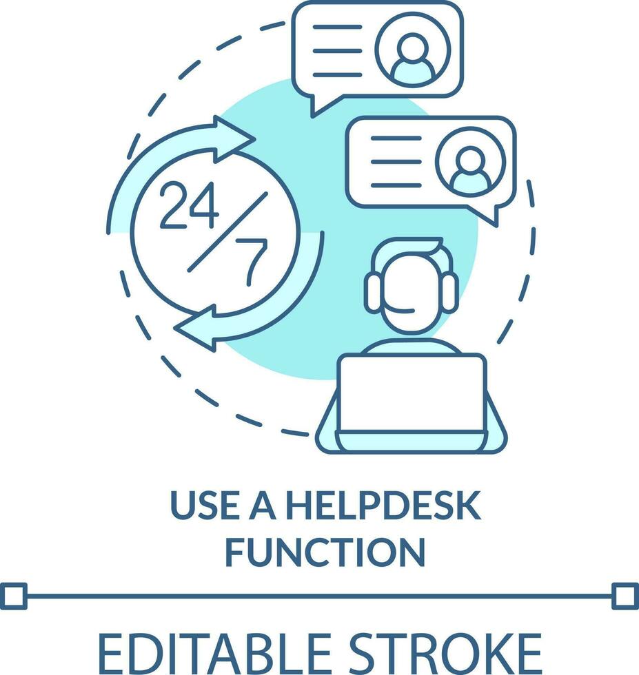 Use helpdesk function turquoise concept icon. Online store management tip abstract idea thin line illustration. Isolated outline drawing. Editable stroke vector