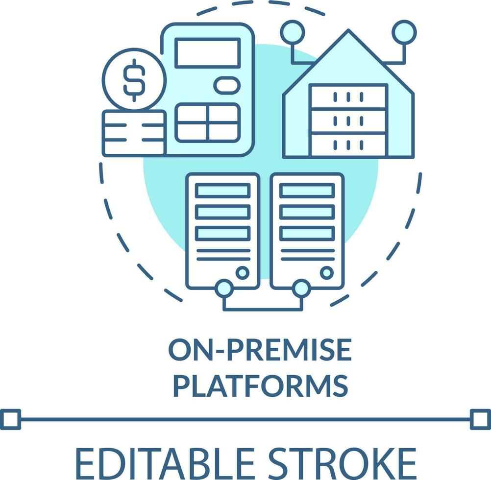 On premise platforms turquoise concept icon. Online commerce. Ecommerce platform abstract idea thin line illustration. Isolated outline drawing. Editable stroke vector