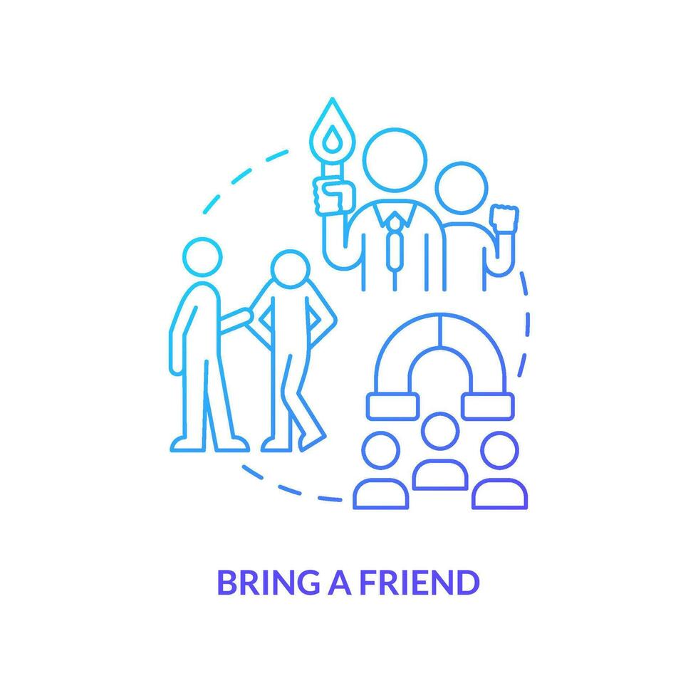 Bring a friend blue gradient concept icon. Mentorship. Expand relations. Challenge shyness abstract idea thin line illustration. Isolated outline drawing vector