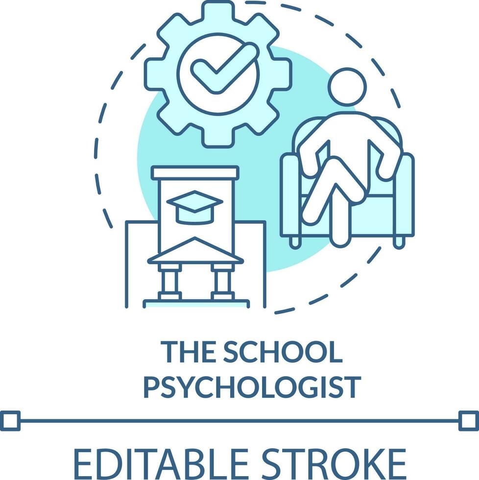 School psychologist turquoise concept icon. Who should participate in mental health abstract idea thin line illustration. Isolated outline drawing. Editable stroke vector
