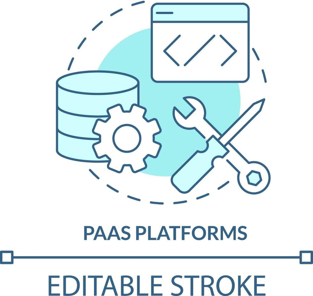 PaaS platforms turquoise concept icon. Platform as service. Ecommerce platform abstract idea thin line illustration. Isolated outline drawing. Editable stroke vector