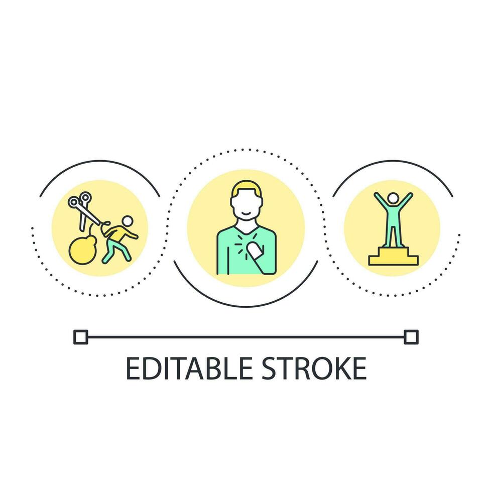 Reaching full mentee potential loop concept icon. Positive mentorship relationships abstract idea thin line illustration. Self-confidence. Isolated outline drawing. Editable stroke vector