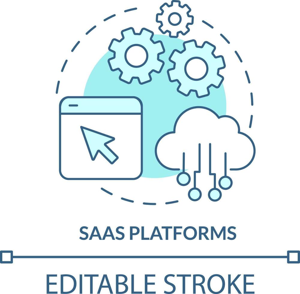 SaaS platforms turquoise concept icon. Software as service. Ecommerce platform abstract idea thin line illustration. Isolated outline drawing. Editable stroke vector