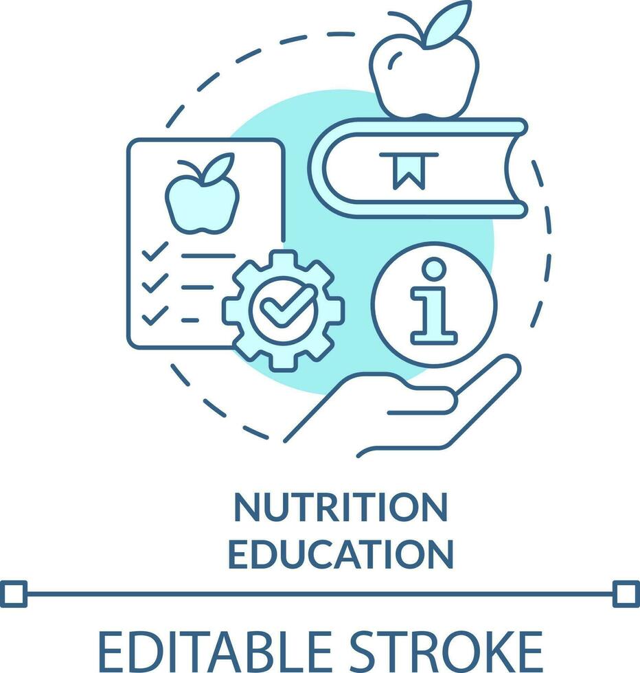 Nutrition education turquoise concept icon. Increase school lunch participation abstract idea thin line illustration. Isolated outline drawing. Editable stroke vector