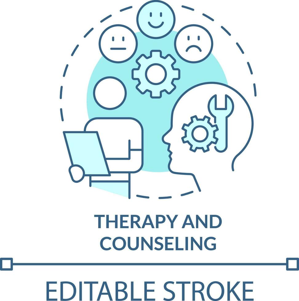 Therapy and counseling turquoise concept icon. Help student with mental illness abstract idea thin line illustration. Isolated outline drawing. Editable stroke vector