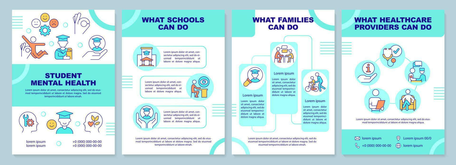 Maintaining student mental health mint brochure template. Leaflet design with linear icons. Editable 4 vector layouts for presentation, annual reports