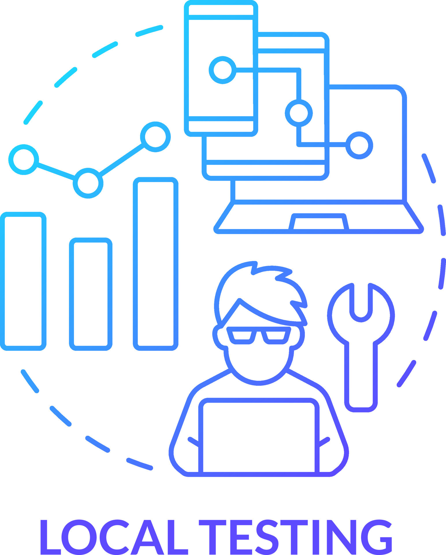 Local testing blue gradient concept icon. Check and examine website ...