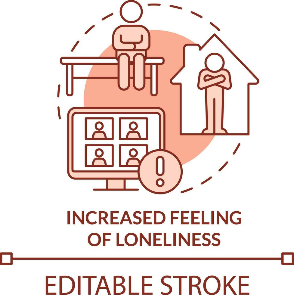 Increased feeling of loneliness terracotta concept icon. Online learning stress abstract idea thin line illustration. Isolated outline drawing. Editable stroke vector