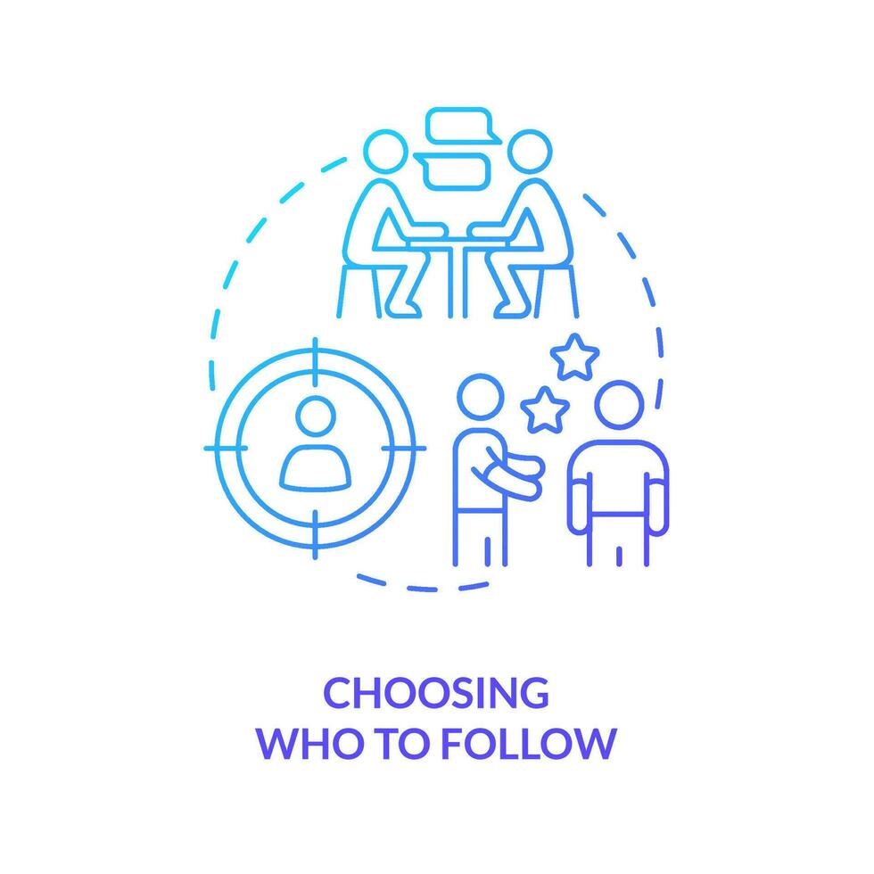 Focus on who to follow blue gradient concept icon. Building relationship. Choosing partner. Networking abstract idea thin line illustration. Isolated outline drawing vector