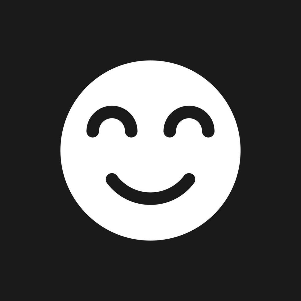 Contented face dark mode glyph ui icon. Pleased and relaxed. Optimistic. User interface design. White silhouette symbol on black space. Solid pictogram for web, mobile. Vector isolated illustration