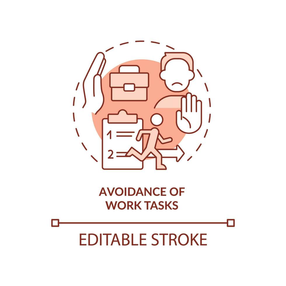 Avoidance of work tasks red concept icon. Reject to perform job responsibilities abstract idea thin line illustration. Isolated outline drawing. Editable stroke vector