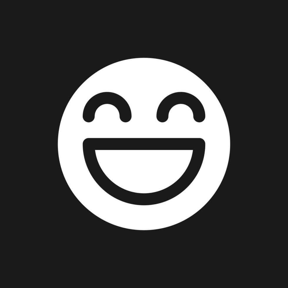 Laughing face dark mode glyph ui icon. Feelings expression. User interface design. White silhouette symbol on black space. Solid pictogram for web, mobile. Vector isolated illustration