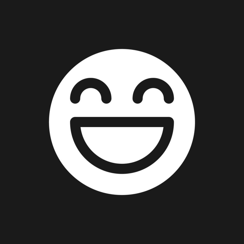 Laughing face dark mode glyph ui icon. Feelings expression. User interface design. White silhouette symbol on black space. Solid pictogram for web, mobile. Vector isolated illustration