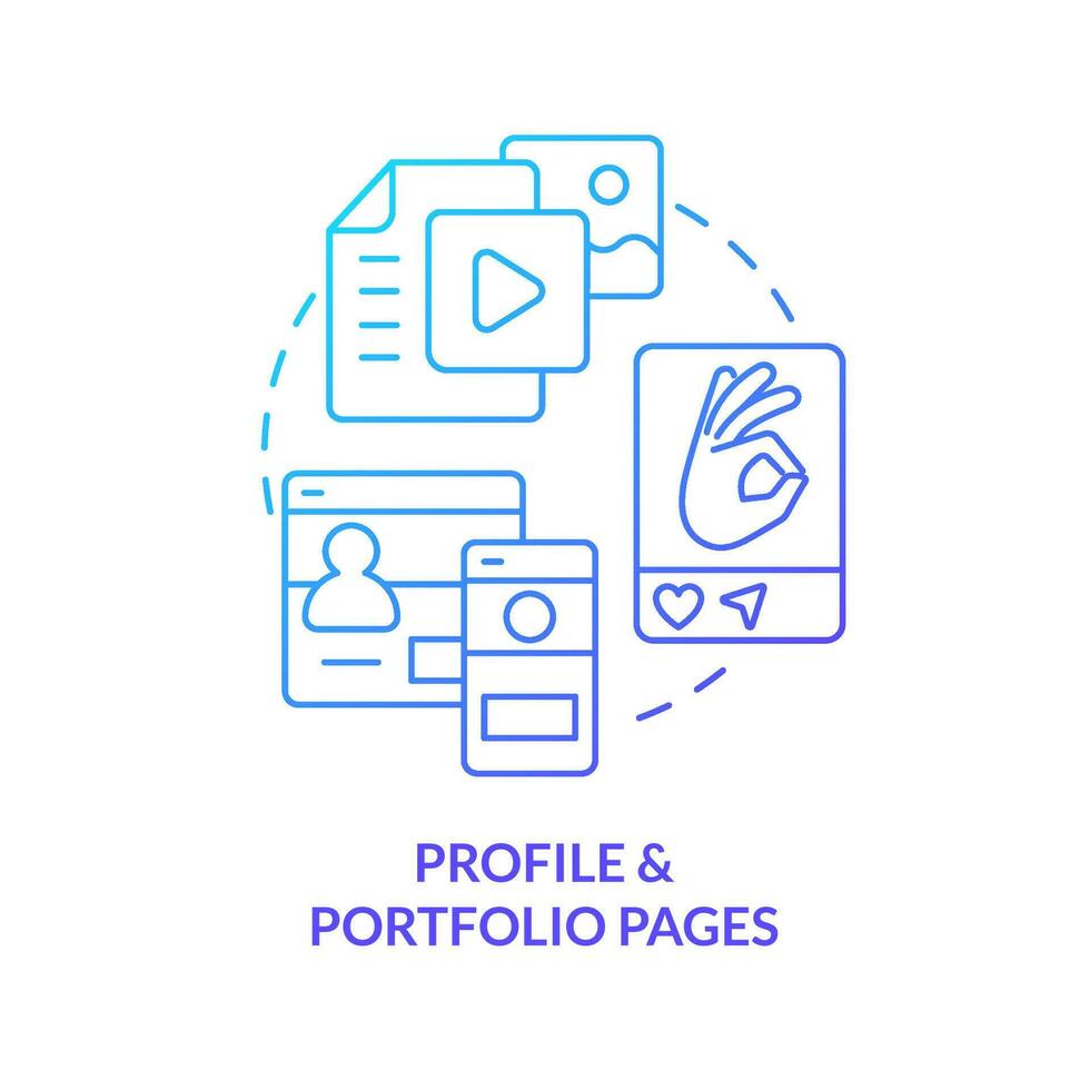 Profile and portfolio pages blue gradient concept icon. Online presence. Personal resume websites abstract idea thin line illustration. Isolated outline drawing vector