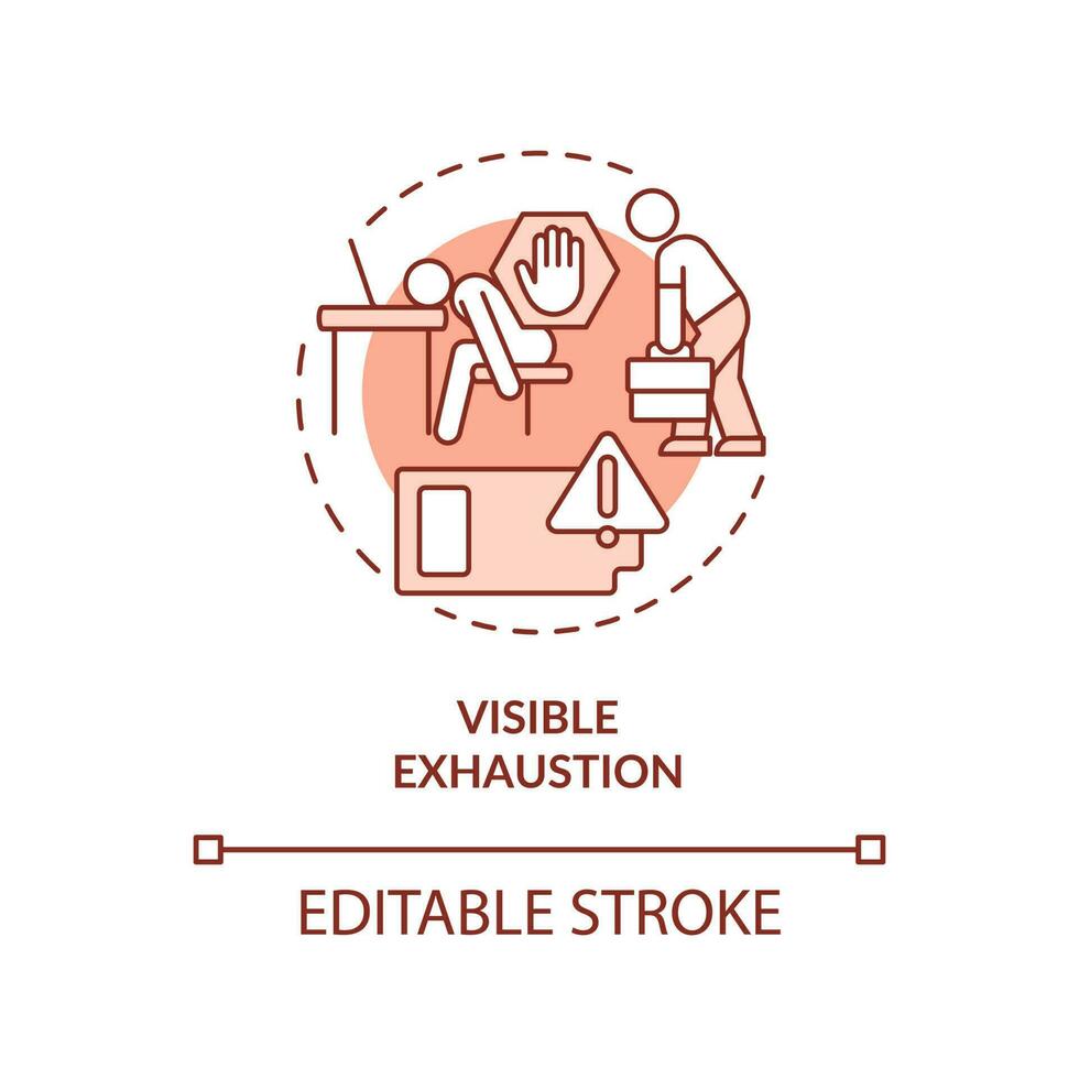 Visible exhaustion red concept icon. Employee extreme fatigue. Emotional burnout abstract idea thin line illustration. Isolated outline drawing. Editable stroke vector