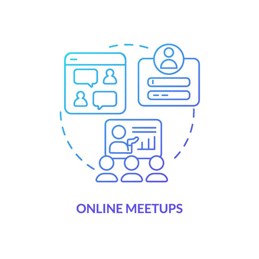 Online meeting blue gradient concept icon. Video conferencing. Virtual gathering. Digital networking clubs abstract idea thin line illustration. Isolated outline drawing vector