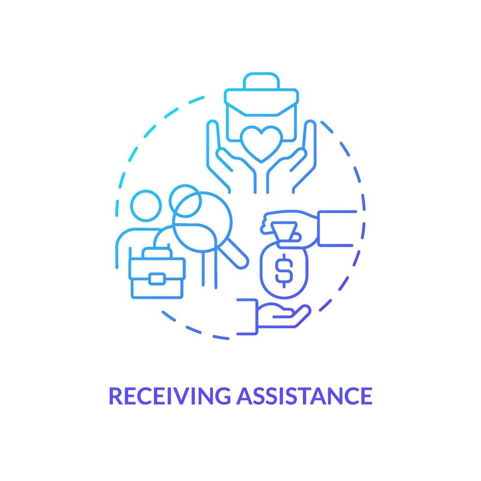 Receiving assistance blue gradient concept icon. Mentoring business. Donations. Financial help abstract idea thin line illustration. Isolated outline drawing vector
