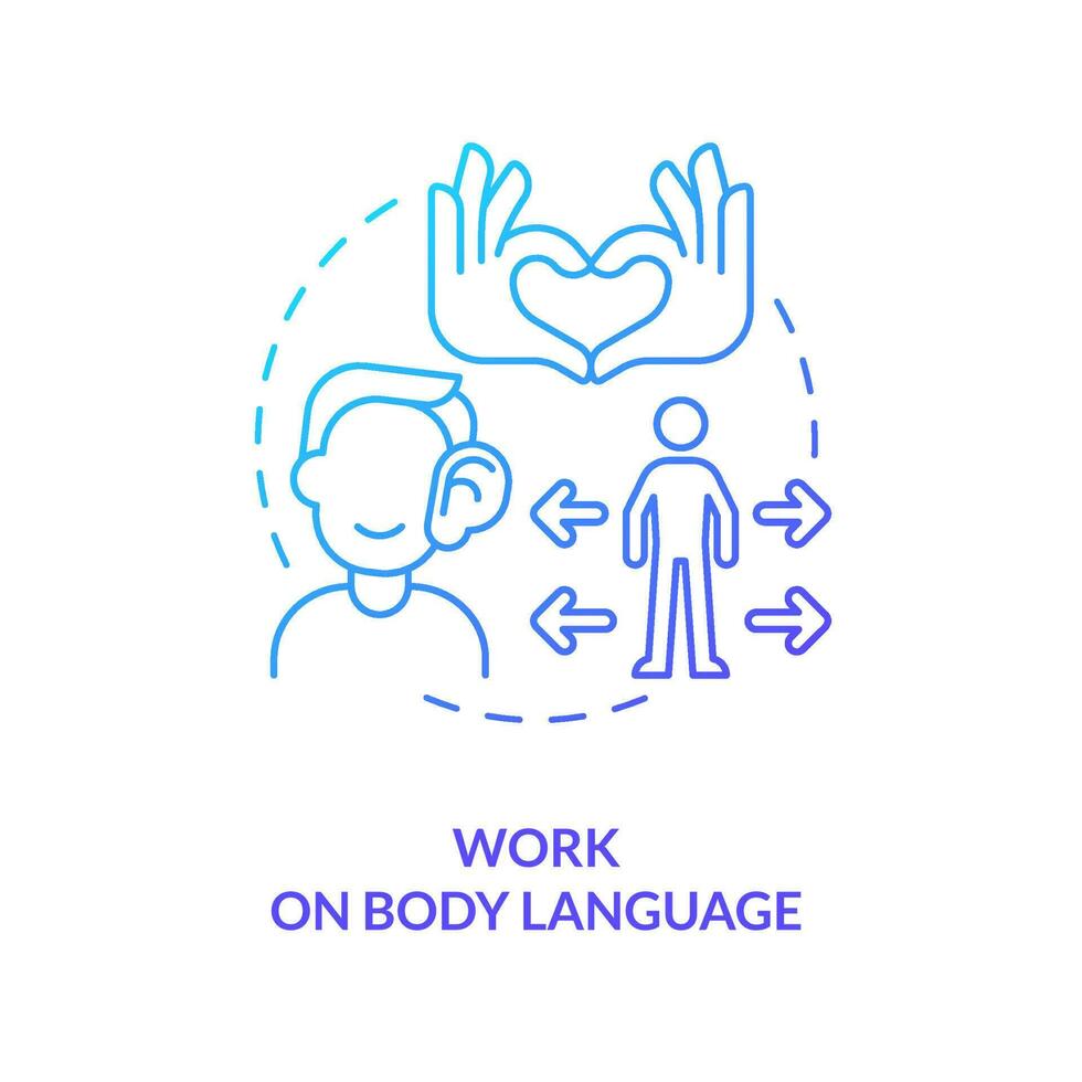 Work on body language blue gradient concept icon. Nonverbal expression. Emotions. Socializing skills abstract idea thin line illustration. Isolated outline drawing vector