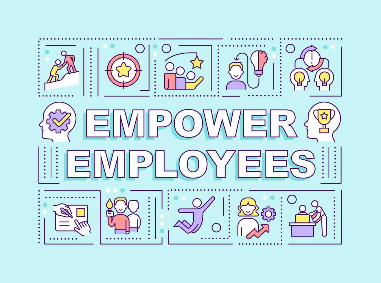Empower employees word concepts blue banner. Caring work environment. Infographics with editable icons on color background. Isolated typography. Vector illustration with text