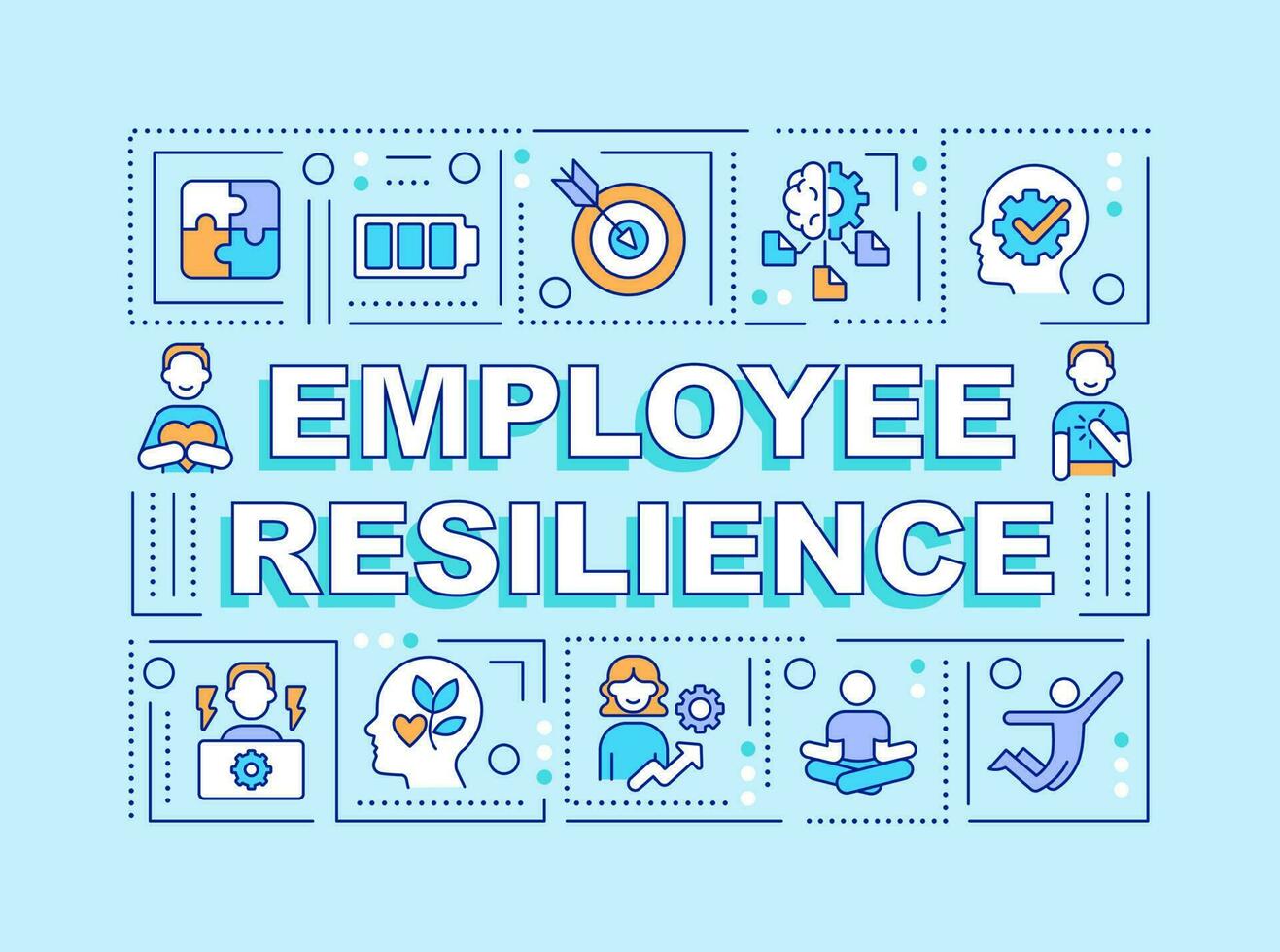 Employee resilience word concepts blue banner. Workplace mental health. Infographics with editable icons on color background. Isolated typography. Vector illustration with text