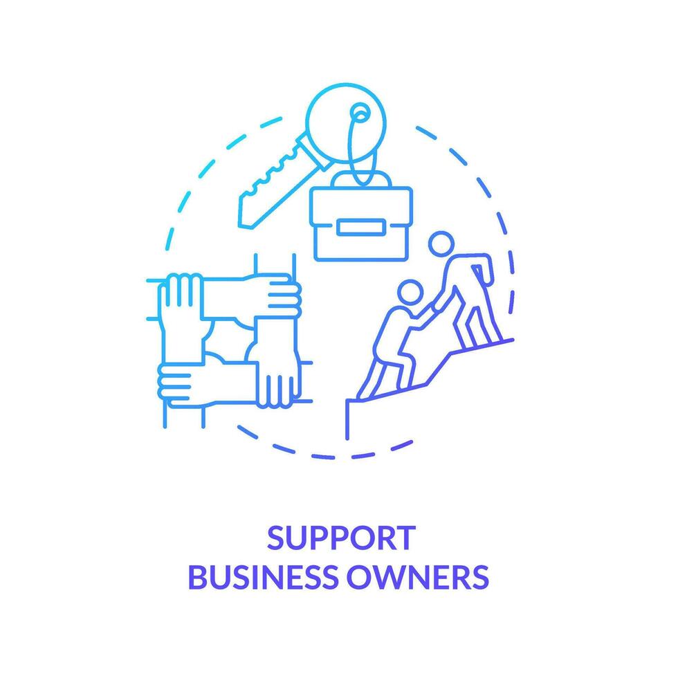 Assistance business owners blue gradient concept icon. Support entrepreneurship. Help and mentoring abstract idea thin line illustration. Isolated outline drawing vector