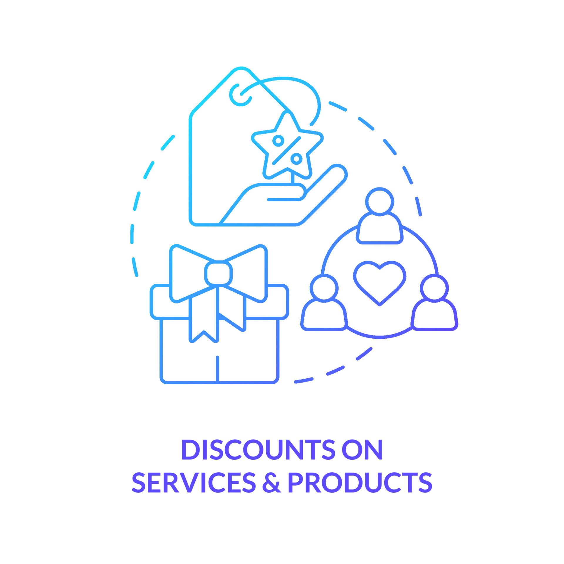 Discounts on services and products blue gradient concept icon