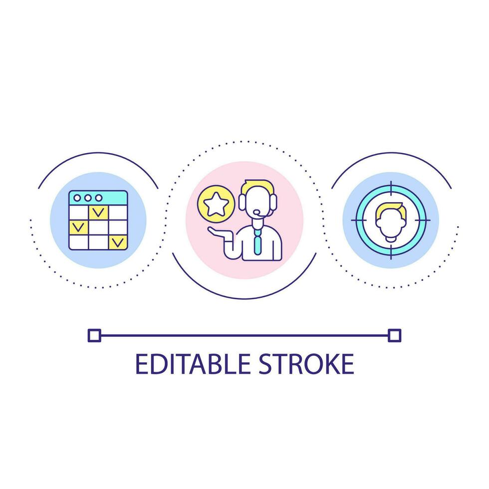 Customer support organization loop concept icon. Contact with focus audience. Marketing strategy abstract idea thin line illustration. Isolated outline drawing. Editable stroke vector