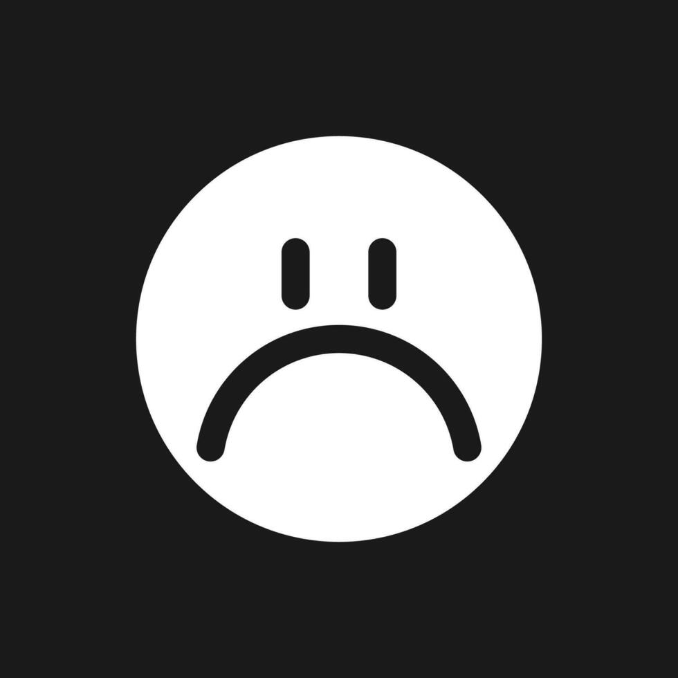 Sad face dark mode glyph ui icon. Feelings expression. Feedback. User interface design. White silhouette symbol on black space. Solid pictogram for web, mobile. Vector isolated illustration