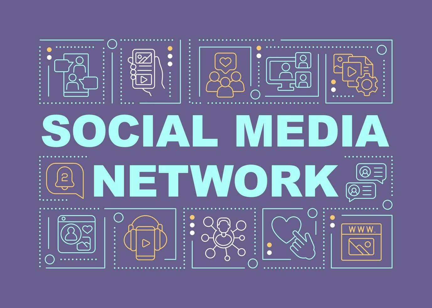 Social media network word concepts purple banner. Online communication. Infographics with editable icons on color background. Isolated typography. Vector illustration with text